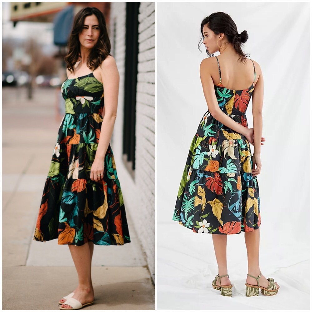 RARE NWT ANTHROPOLOGIE DELFI BOTANICAL PALMS TIERED MIDI DRESS - Picture 2 of 9